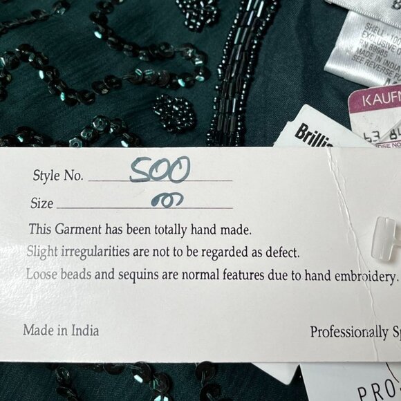 Vintage 90s NWT Beaded Sequin Soutache Cocktail Dress Emerald Green Size S/M - Picture 10 of 12